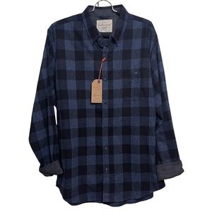 WEATHERPROOF VINTAGE Men's BLUE PLAID FLANNEL LONG-SLEEVE SHIRT SIZE XL